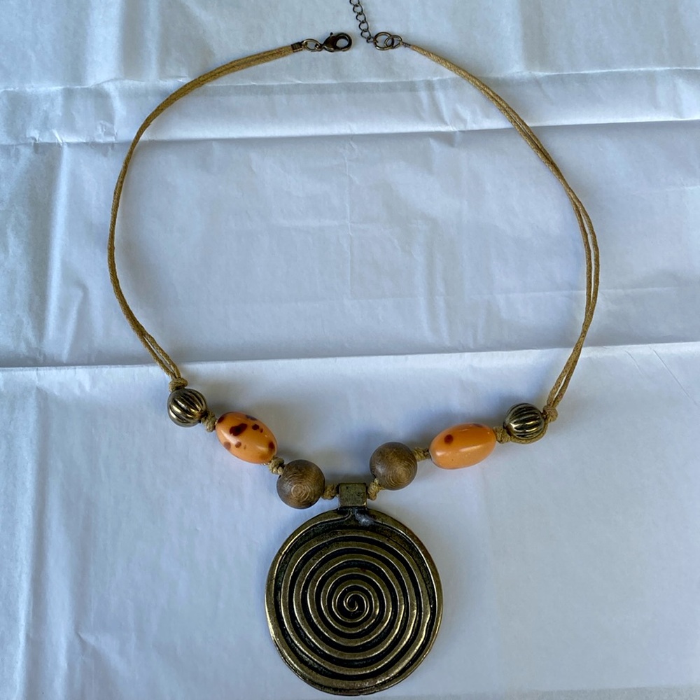 Giant gold swirl beachy beaded necklace